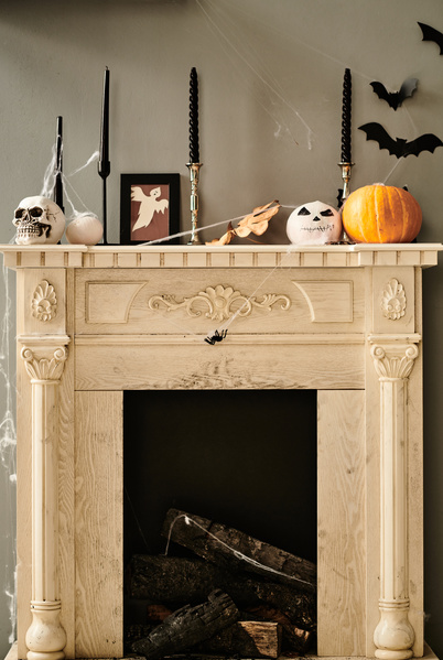 Halloween Paraphernalia Decorates Fireplace